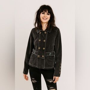 BCBG Max Azria Velour Cropped Black Jacket With Beading Sz M Grunge Whimsigoth